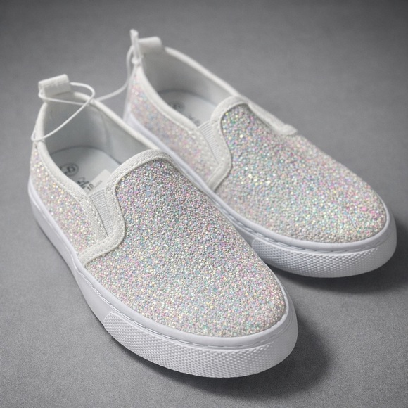 Cat & Jack Glittery White Kids Slip-On Sneakers - Picture 4 of 4